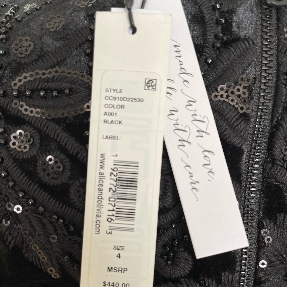 Alice + Olivia Alba Sequin Midi Dress V neck Black Cocktail Party NWT. - Picture 6 of 8